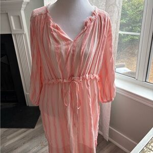 Chic Coral Striped Long Sleeve Dress